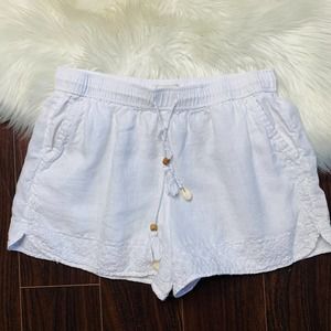 White High Waisted Lined Linen Embroidered Shorts